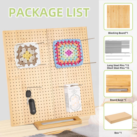 15.4" Foldable Crochet Blocking Board, Upgrade Large Blocking Board Crocheting with 30 Pcs Pins, Granny Square Blocking Boards Crochet Projects, Wooden Knitting Blocking Board for Blocking Crochet CESUSME