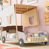 Bellemave Twin Size LED Race Car Bed with Tufted Headboard and Canopy for Kids Bellemave