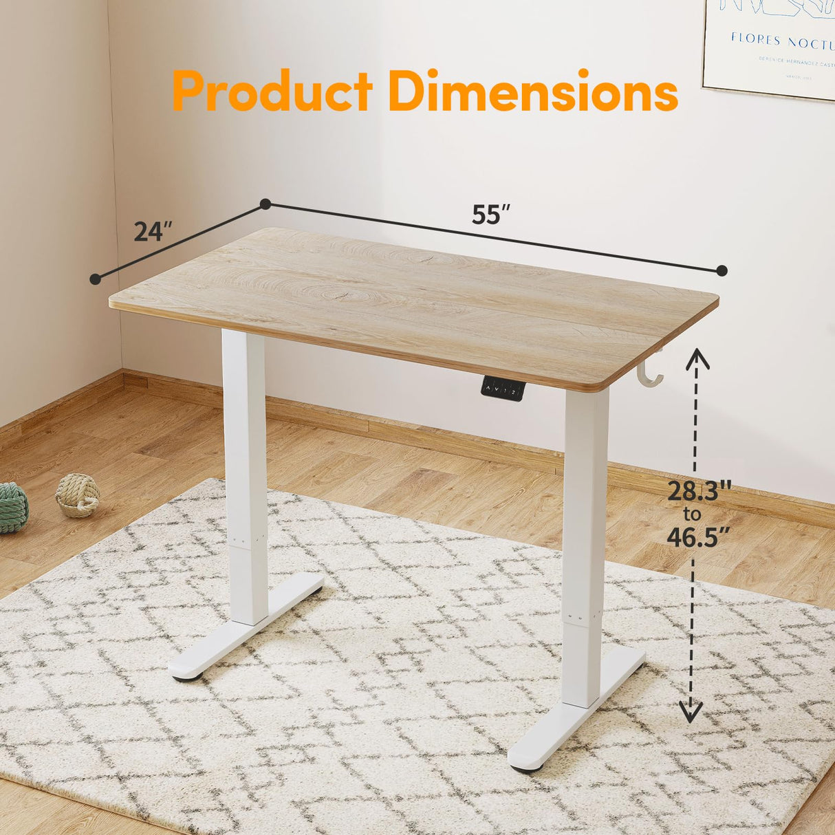 Cubiker Standing Desk, Stand up Height Adjustable Home Office Electric Desk, 55 x 24 Inch Sit Stand Desk with Splice Board, Maple Desktop Cubiker