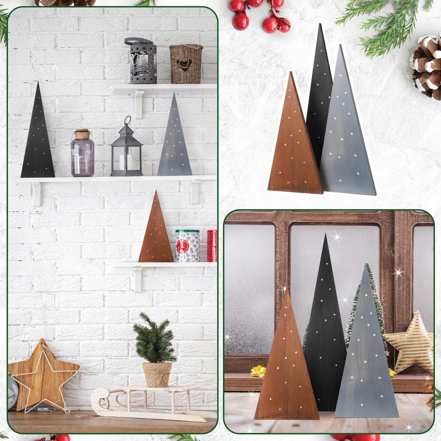 3 Pcs Large Wooden Christmas Trees Tabletop Decorations Minimalist Standing Rustic Wooden Trees Centerpieces Table Signs for Tables Farmhouse Xmas Decor for Home, 10/12/14 inches