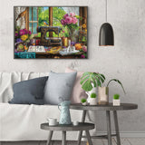 Larkipuzz Spring Stitch Vintage Sewing Machine Puzzles for Adults 1000 Pieces, Bird Vase Jigsaw Puzzles, Hard Difficult Funny Challenging Book Flower Puzzle Larkipuzz