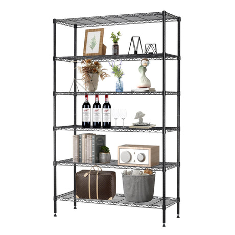 BestOffice | 6-Tier Wire Storage Shelves | 42x16x72 | Black | with Adjustable Racks | Heavy-Duty Metal Shelf, Holds Upto 1500 lbs | No-Tool Assembly | Ideal for Home & Garage Shelving BestOffice