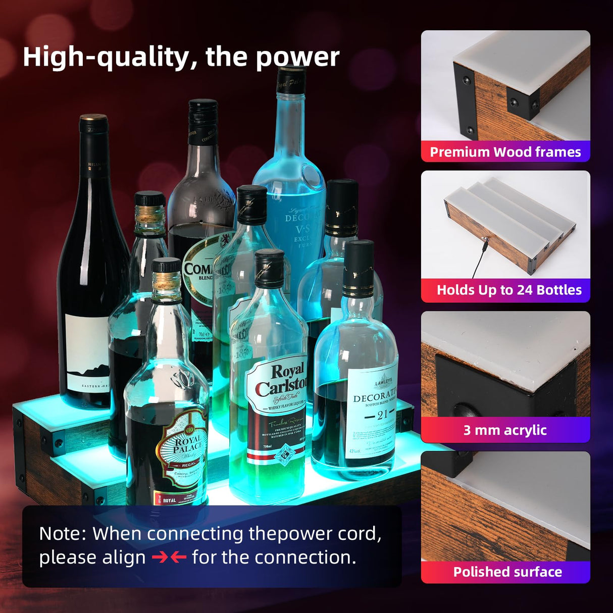 2 Pack LED Lighted Liquor Bottle Display Shelf, 3 Tier 32 Inch Liquor Shelves, RGB Acrylic bar Shelf with RF & App Control, 7 Colors, Music Sync, Timer, Whiskey Rack Stand for Home Bar, KTV, Party Aisthtea