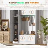 Merax Farmhouse Wood Hall Tree with Shoe Bench & 6 Cabinets, 4-in-1 Coat Rack with 4 Hooks & Adjustable Shelves, Entryway Storage Organizer Cabinet for Entrance, Hallway, Mudroom White Merax