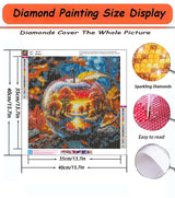 APTDYIGL 5D Autumn Maple Leaf Diamond Painting Kits for Adults Beginner,DIY Sunset Landscape Diamond Art Kits for Adults,Round Full Drill Diamond Dots with Gem Art Kits,Home Wall Decor 15.7X15.7inch APTDYIGL