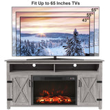 Furmax Farmhouse Fireplace TV Stand for TVs Up to 65 Inch Highboy Entertainment Center with Open Storage and Side Cabinets Rustic Media Console Table with Barn Doors for Living Room (Grey Wash) Furmax