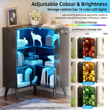 PAKASEPT 3-Tier Corner Glass Display Cabinet with LED Lights for Collectibles,Display Case with Tempered Glass Doors,Curio Cabinet with 6 Adjustable Shelves,Kids Bookcase for Bedroom, Living Room PAKASEPT