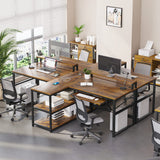 SEDETA 94.5" Home Office Desks, Computer Gaming Desk with Storage, LED Lights, Power Strip with USB, Keyboard Tray & Monitor Stand, Extra Long Double Desk for 2 Person, Rustic Brown SEDETA