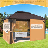 YOLENY 10' x 13' Hardtop Gazebo with Galvanized Steel Roof, Double Arc Roof Gazebo with Aluminum Frame, Outdoor Gazebo with Curtain&Netting, Sunshade for Gardens, Lawns, Deck YOLENY