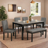 Trygoal Dining Table Set for 5, Modern 6 Piece Dining Room Table Set with Rectangular Table 4 Upholstered Backrest Chairs and a Bench, Counter Height Kitchen Sets with Wood Grain Surface, Black Trygoal