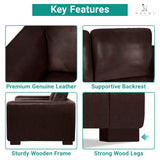 Naomi Home Freya Genuine Leather Sofa - Luxurious Comfort, Goose Feather Cushion Filling, Square Arm Design, Sturdy Block Legs, Elegant Espresso - Ideal for Living Room, Office, or Bedroom Naomi Home