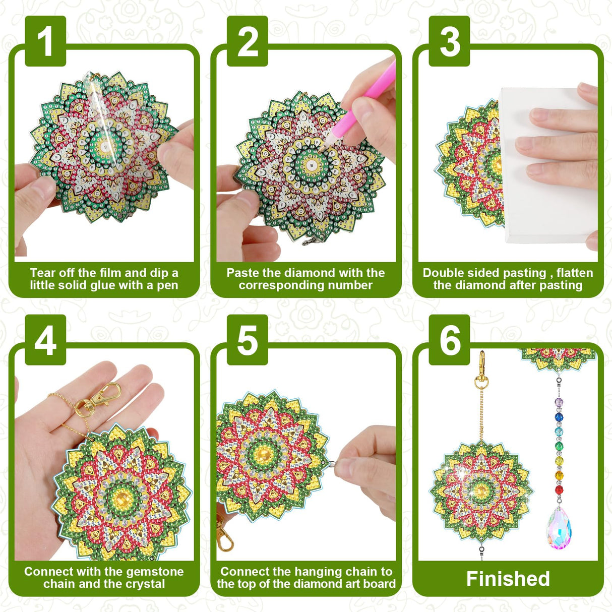 Yeaqee 6 Pcs Thanksgiving Fall Diamond Art Kits Sun Catcher Maple Leaves Wind Chimes Diamond Painting Double Sided Kits for Adults Autumn Hanging Ornament for Adults DIY Craft(Mandala) Yeaqee