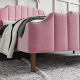 SHA CERLIN Upholstered Queen Size Bed Frame with Modern Curved Velvet Wingback Headboard, Heavy Duty Wood Platform Bed with Strong Wood Slat Support, No Box Spring Needed, Pink SHA CERLIN