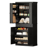 IRONCK Kitchen Pantry Cabinet 72" Height, Freestanding Cupboard with Drawer, Sliding Storage Rack, and 6 Hanging Shelves for Dining Room, Laundry, Living Room, Black IRONCK