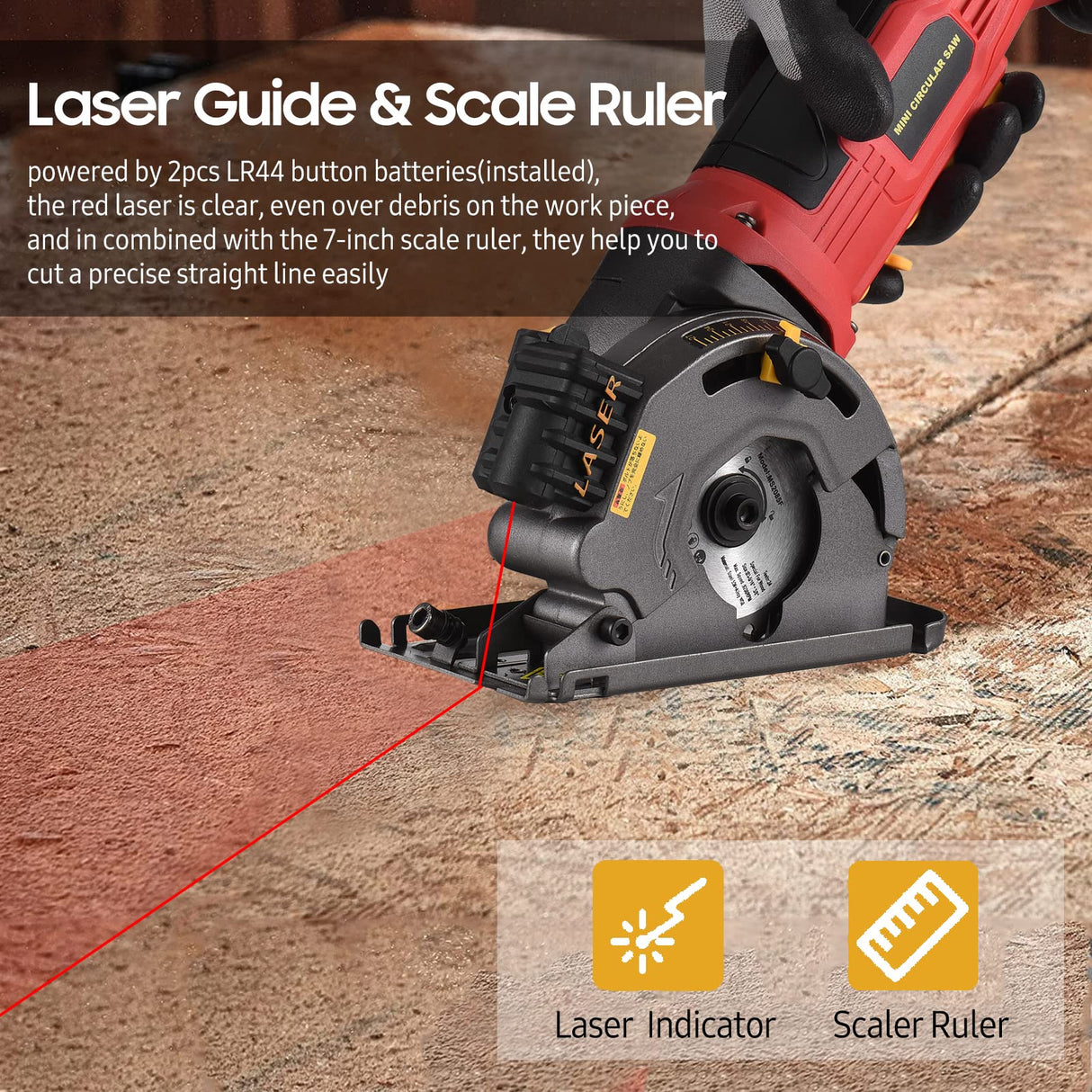 Mini Circular Saw, Weytoll 4.8Amp Compact Circular Saw, 3700RPM with Lasing Guide Scale Ruler Vacuity Port 3 sawblades for Cutting Woods Tile and Weytoll