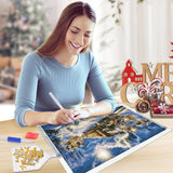 JOOZ Large Christmas Diamond Painting Kits for Adults Full Drill Christmas Train Diamond Art Kits for Adults Snow House Diamond Painting Kits Christmas Tree Gem Art for Home Wall Decor 27.5x15.7 Inch JOOZ