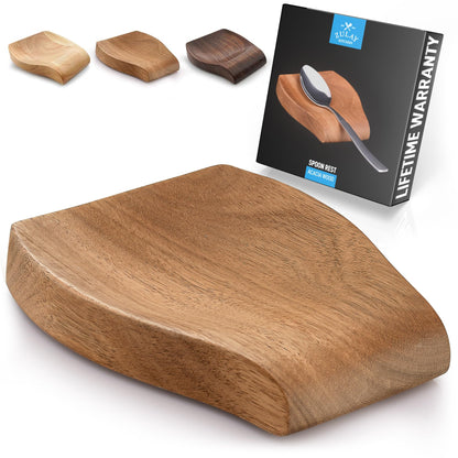 Zulay Acacia Wood Spoon Rest For Kitchen - Smooth Wooden Spoon Holder For Stovetop With Non Slip Silicone Feet - Perfect Holder For Spatulas, Spoons, Tongs & More