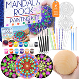 Mandala Rock Painting Arts and Craft Kit for Adults Women - 35 PCS Mandala Dotting Tools Kit - Large Wooden Rocks with Stencils, Acrylic Paints,Dotting Tools - DIY Relaxing and Creative Activity apolyone