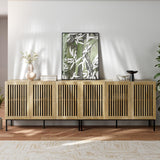 BVIUNTWO Farmhouse TV Stand for TVs up to 100 inch, 2 in 1 Entertainment Center TV Console with Storage Cabinets and Metal Base,Media Console for Living Room,Oak BVIUNTWO