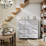 YITAHOME 9-Drawer Fabric Dresser, Furniture Storage Tower Cabinet, Organizer for Bedroom, Living Room, Hallway, Closet & Nursery, Sturdy Steel Frame, Wooden Top, Easy-to-Pull Fabric Bins(Light Grey) YITAHOME