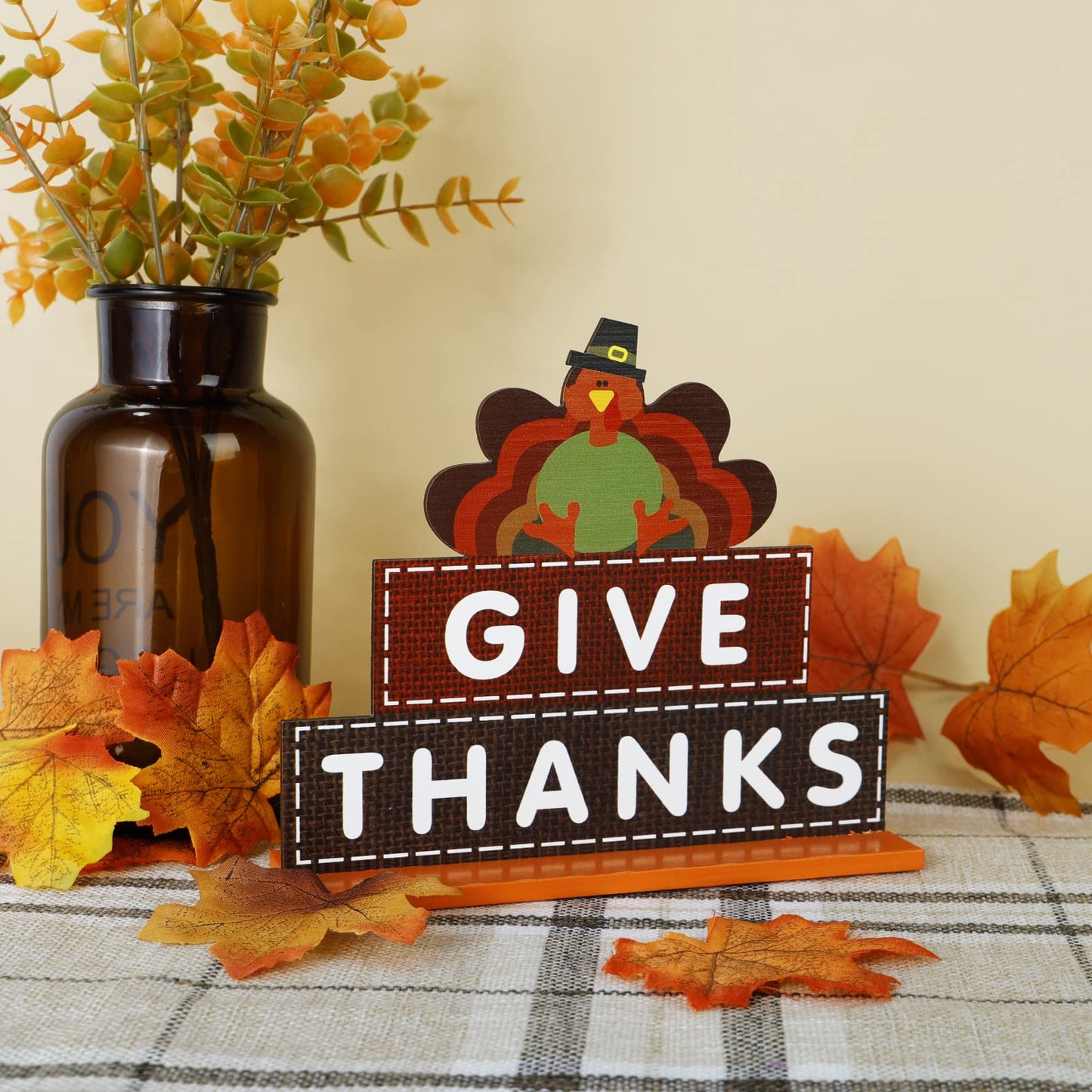 Thanksgiving Centerpieces for Tables Decorations, 4 Pack Wooden Pumpkin Turkey Thankful Blessed Decorative Signs, Harvest Autumn Fall Decor for Home Indoor Party Farmhouse Office Desk Firepla - WoodArtSupply