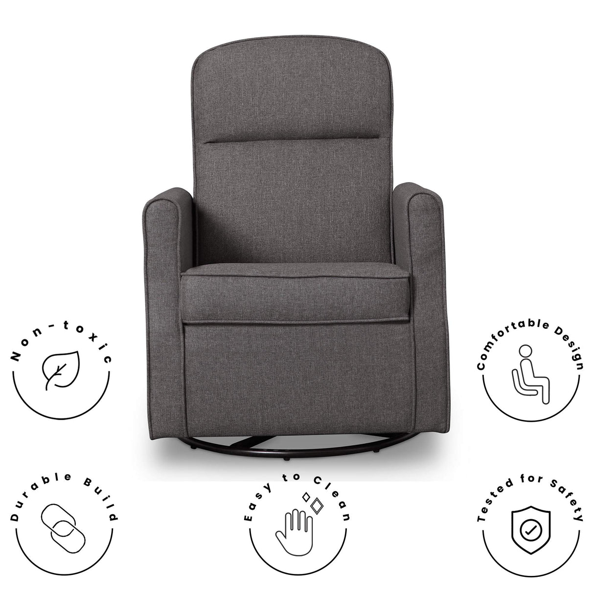 Delta Children Blair Slim Nursery Glider Swivel Rocker Chair, Charcoal Delta Children