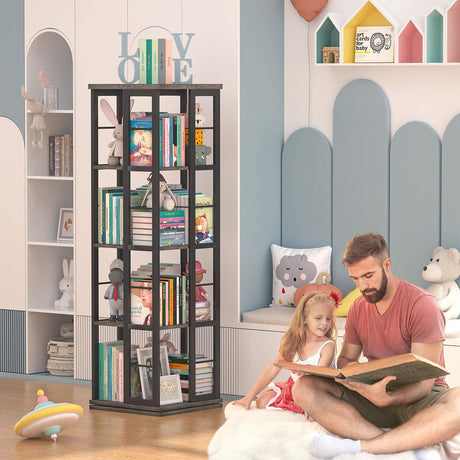 Aheaplus 360° Rotating Corner Bookshelf in Grey Oak - Stylish Space-Saving Bookcase for Small Areas Aheaplus