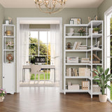 Keyluv 72" Tall Corner Bookshelf with Door, 6-Tier L Shaped Bookshelves and Bookcase with Storage Cabinet, 2 Pieces Individual Convertible Book Shelf, Display Shelf for Home Office Living Room, White Keyluv