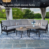 Sophia & William 6 Piece Patio Furniture Set, Half-Moon Curved Outdoor Sofa, Wicker Rattan Outdoor Conversation Sets,Beige Sophia & William