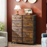 WLIVE Tall Dresser for Bedroom with 12 Drawers, Dressers & Chests of Drawers, Fabric Dressers for Closet, Storage Dresser Organizer with Steel Frame, Wood Top, Rustic Brown Wood Grain Print WLIVE