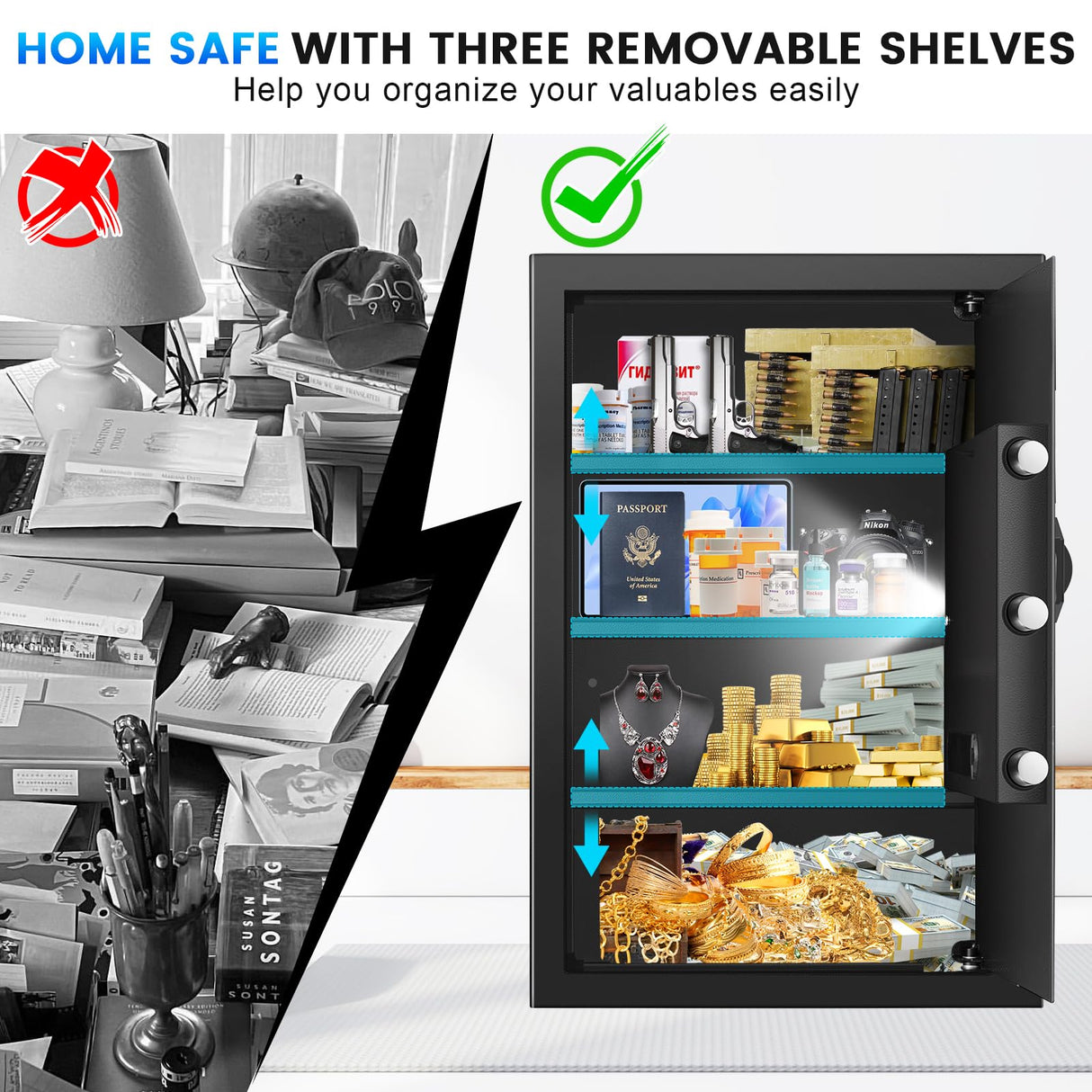 5.0 Cuft Fireproof Safe for Home Use, Digital Home Safes with Programmable Keypad, Spare Keys and Alarm System, Security Safes Box Fireproof Waterproof, Anti-Theft Fire Safe Box for Home Office Bukumo