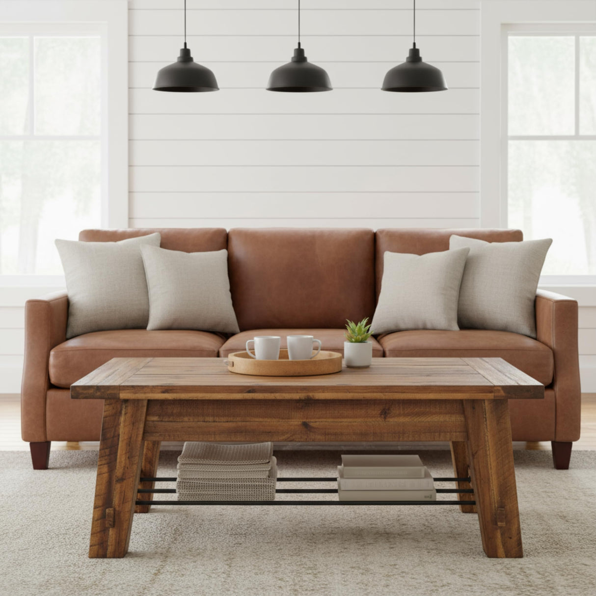 Durango 48-Inch Solid Wood Coffee Table with Storage Shelf Metal Accent – Industrial Farmhouse Living Room Table in Rustic Natural Finish by Alaterre Furniture Alaterre Furniture