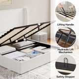 Jocisland King Size Bed Frame with Storage - Upholstered Lift Platform Bed, Wingback Headboard, Hydraulic System, No Box Spring Needed, Wood Slats Support, White Jocisland