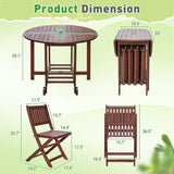 Greesum 5 Piece Patio Dining Set Outdoor Acacia Wood Furniture All-Weather Folding Round Table and Chairs for Backyard,Balcony,Porch,Deck,Garden, Dark Brown Greesum