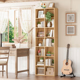 FOTOSOK 71’’ Narrow Bookshelf and Bookcase, Wooden Shelf 7 Tier Media Storage Tower Rack, CD DVD Storage Tower Rack with Adjustable Shelves,Double Wide Slim Bookshelf Cube Storage Organizer, Natural FOTOSOK