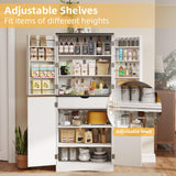 BREEZEHEAT 72" Tall Kitchen Pantry Cabinet, White Freestanding Farmhouse Pantry Storage Cabinet with 180° Swivel Doors, Adjustable Shelves & Drawer, Hutch Cabinet for Kitchen, Dining Room or Bathroom BREEZEHEAT