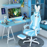 Ferghana Kawaii Light Blue Gaming Chair with Bunny Ears, Ergonomic Cute Gamer Chair with Footrest and Massage, Racing Reclining Leather Computer Game Chair 250lbs for Girls Adults Teens Kids Ferghana