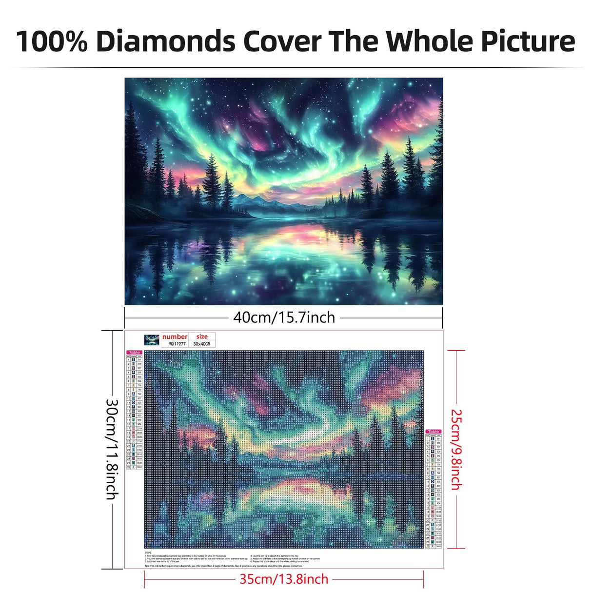 Lxmsja Northern Lights Diamond Art Kits for Adults, Aurora Diamond Painting Kits for Beginners, 5D DIY Full Drill Gem Art Crafts for Adults, Home Wall Decor 16x12 inch Lxmsja