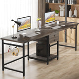 Tribesigns 79 Inch Extra Long Desk, Double Desk with 2 Drawers, Two Person Desk Long Computer Desk with Storage Shelves, Writing Table Study Desk for Home Office, Grey Tribesigns