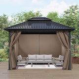 COWVIE Gazebo Curtain Replacement Universal 4-Panel Sidewalls 10' x 13', Patio Gazebo Privacy Curtains with Double Zipper, Replacement for Patio, Outdoor Canopy, Garden and Backyard (Curtain Only) COWVIE