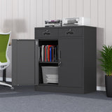 JINKUR Metal Storage Cabinet with Locking Doors and Adjustable Shelf, Lockable Storage Cabinets with Drawers for Home Office Garage Kitchen Pantry (Black) JINKUR