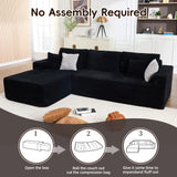 Opiesit 108" Boneless Couches for Living Room, Modular Sectional Sofa with Oversized Chaise, L-Shape Cloud Couch with Deep Seat, High-Density Memory Foam, No Assembly Required, Plush Corduroy Black Opiesit