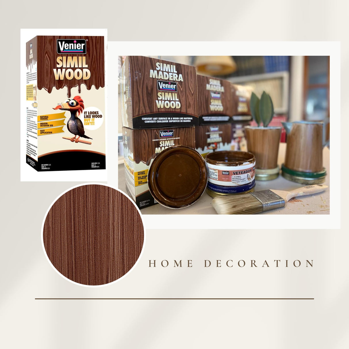Venier Wood Like Paint Garage Doors (Mahogany) - Wood Look Paint - Furniture Cabinets Metal - Interior Exterior Paint - Liquid Wood (50,76 fl. oz) Venier