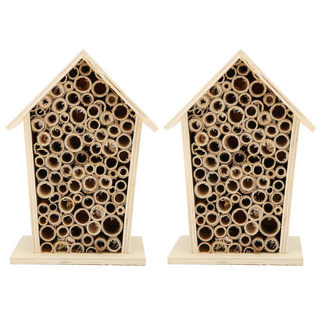 Lwuey Bee House, Wooden Insect Hotel Hanging Bamboo Bees Hive Habitat Bug Garden Shelter Insects House Decoration Beneficial Nests Box Decorations for Butterfly Bird Outdoors Attracts Pollinators 2PCS Lwuey