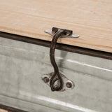 Glitzhome Decorative Galvanized Metal Boxes with Wood Lids, Set of 2 Storage Chests Small and Large Glitzhome