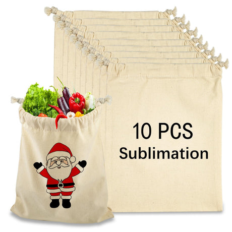 10PCS Sublimation blank drawstring bag Reusable canvas Heat Press DIY crafts Party Wedding Christmas storage Home party art supplies OKBA