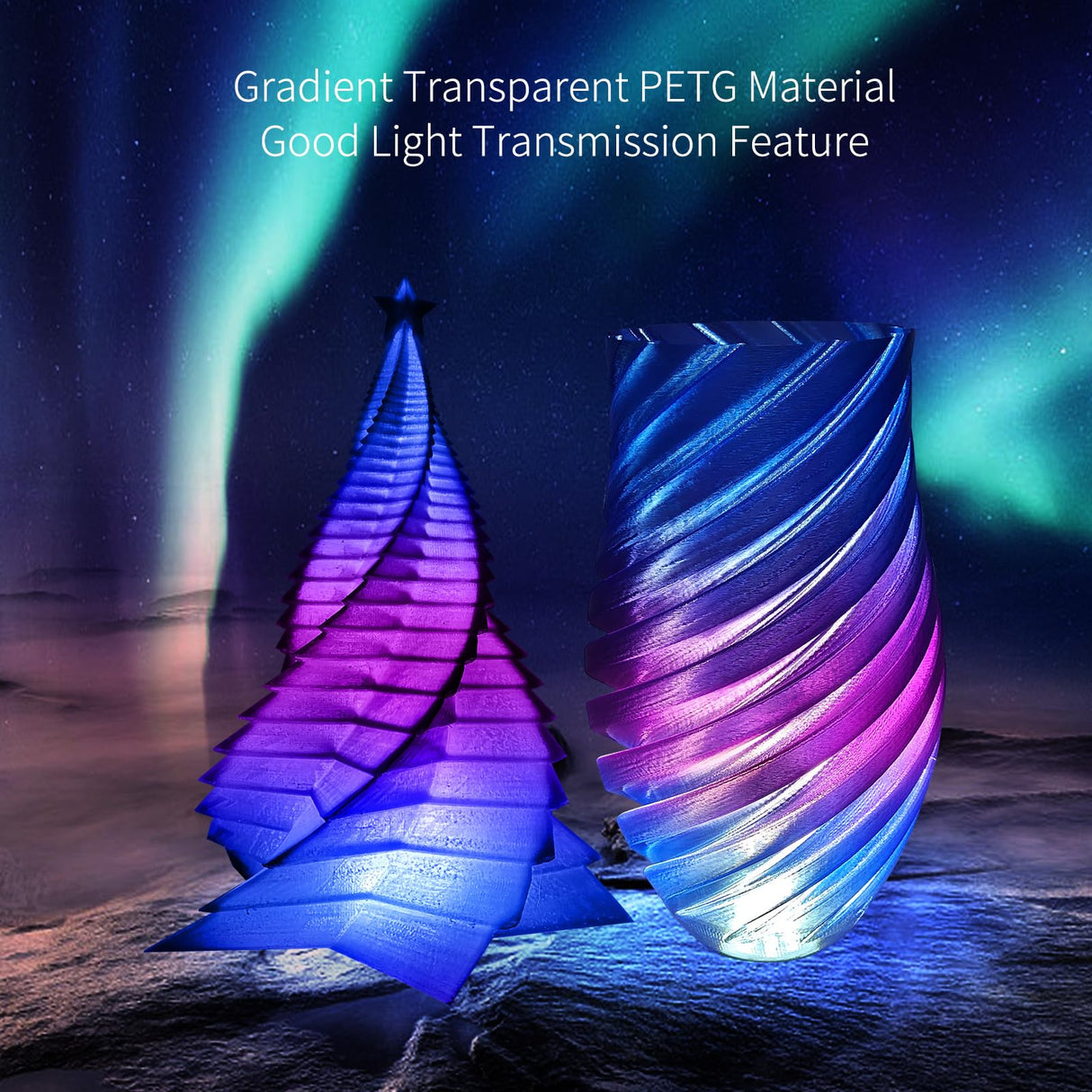 iSANGHU Transparent 3D Printer Filament 1.75mm, Multicolor Color Changing Gradient Blue to Purple PETG Filament with Light Transmission, Clear PETG Filament 1kg(2.2lbs) Spool iSANGHU