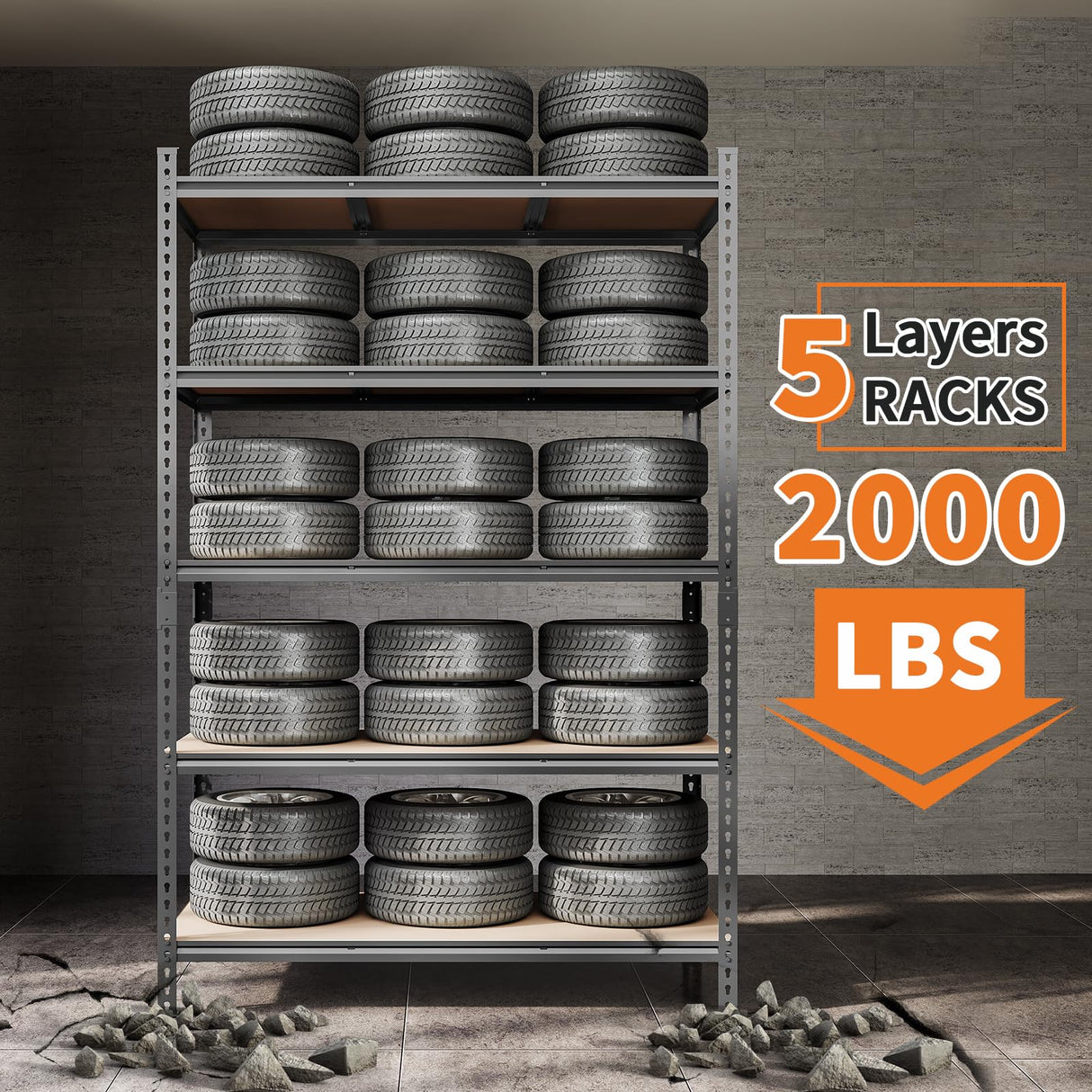 SLEKVERSA Storage Shelves 5 Tier Adjustable Garage Storage Shelving, Heavy Duty Metal Utility Rack Shelving Unit for Warehouse Pantry Closet Kitchen, 35.5" x 12" x 72", Black SLEKVERSA