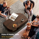 sunmiler Mid-Century Modern 39.4" Coffee Table - Leaf-Shaped Wood Center Table with Storage, Retro Fluted Central Table with Sliding Door & Large Hidden Compartment, for Living Room, Office, Walnut sunmiler