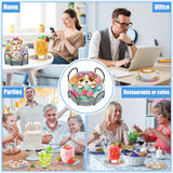 Bowetile 6PCS Flowers Diamond Art Painting Coasters Kit with Holder, Cat Diamond Art Kits for Adults Beginners, Dog Gem Art Kits for Adults, Arts and Crafts Kits for Adults for Home Decor Bowetile